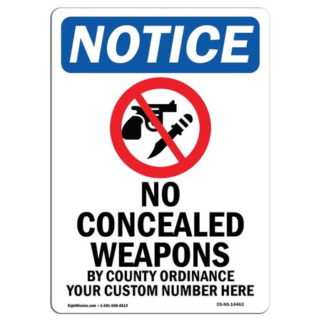 SIGNMISSION OSHA Notice Sign, 24" Height, Aluminum, No Concealed Weapons Sign With Symbol, Portrait OS-NS-A-1824-V-14463